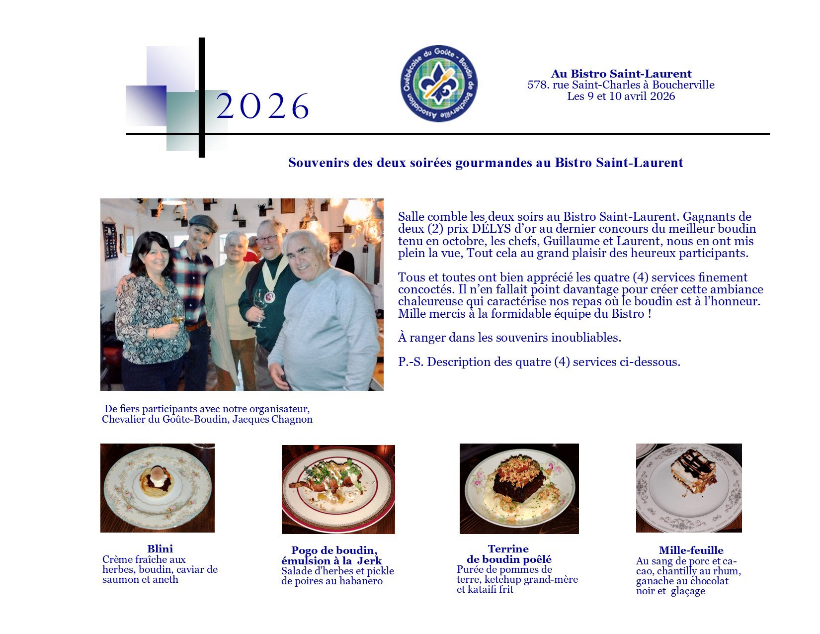 soirée gourmande du 9 et 10 avril 2026
